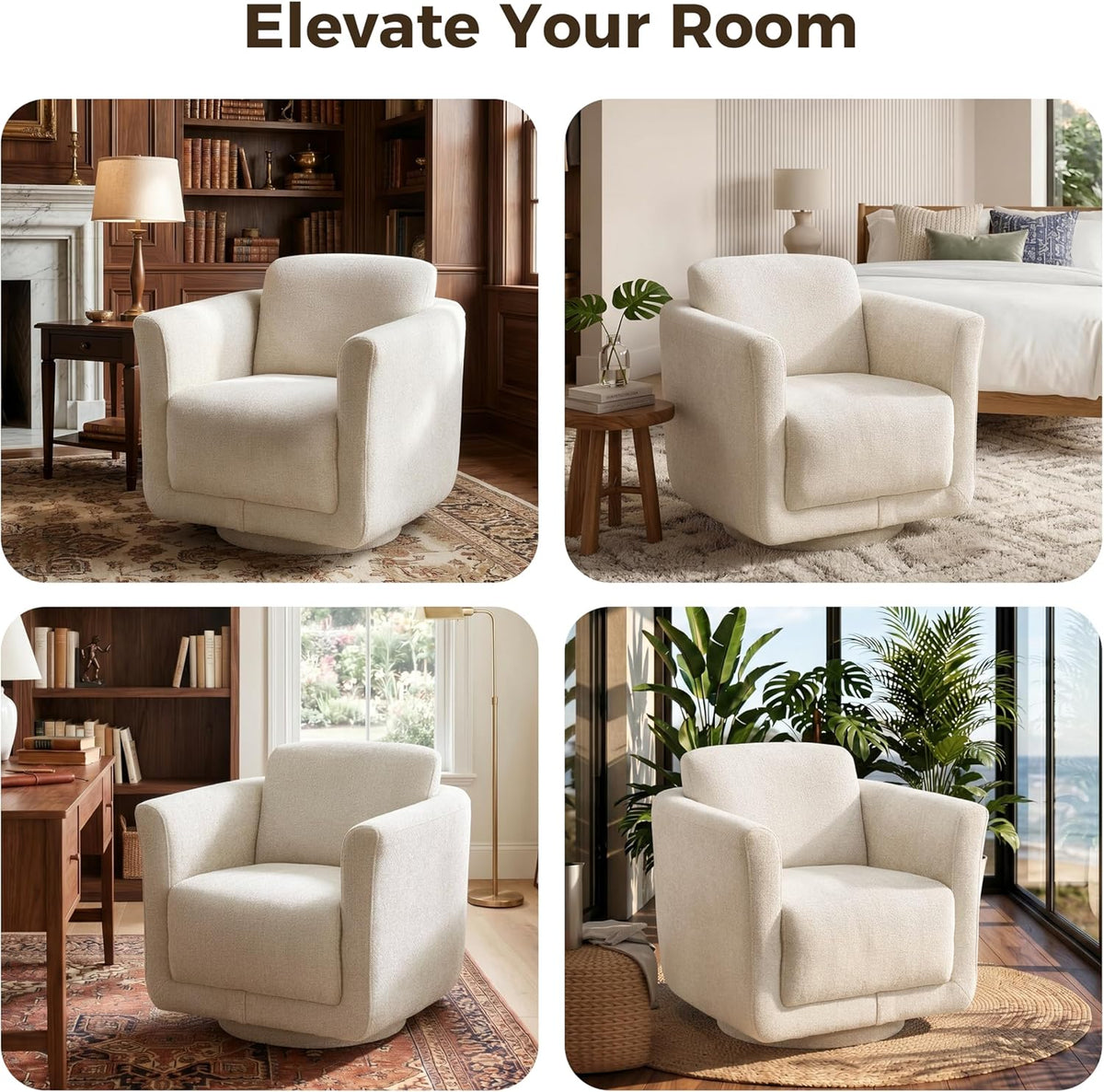 Swivel Accent Chair, 360° Chenille Barrel Armchair for Living Room, Linen