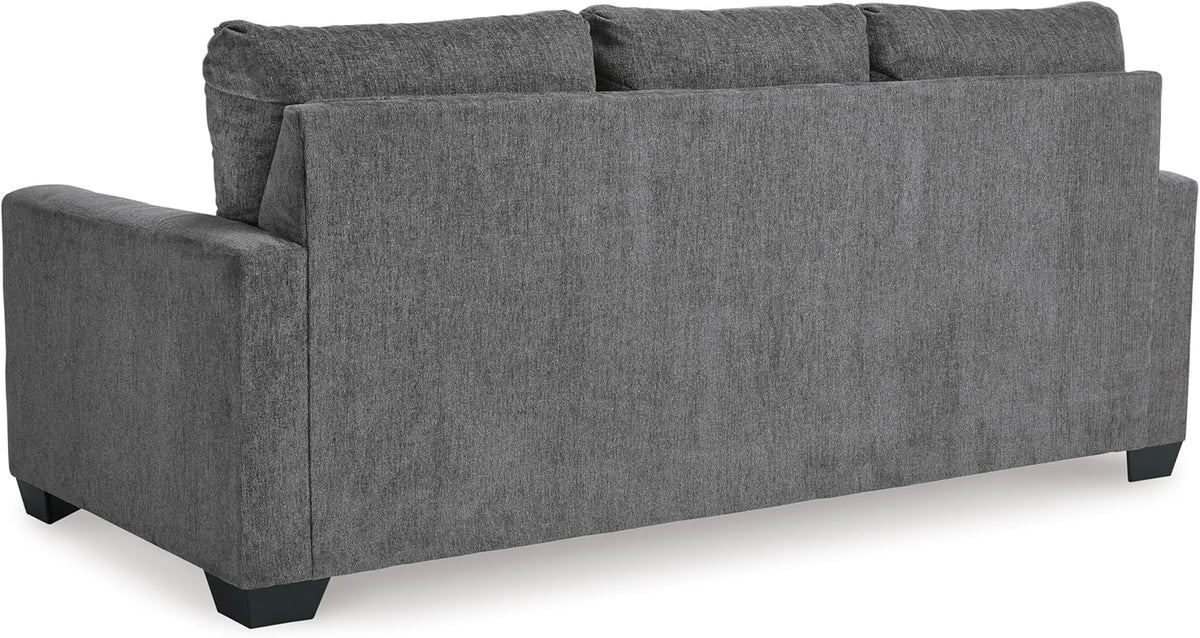 Signature Design by Ashley Rannis Queen Sleeper Sofa, Pewter Pull Out Couch | Pewter gray polyester chenille, Includes 4 in queen memory foam mattress, Space-saving 3-seater profile for living rooms
