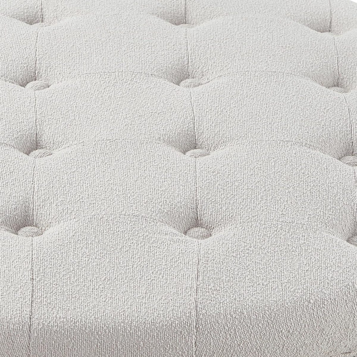 30'' Round Ottoman with Storage, Oversized Ottoman Coffee Table with Reversible Lid and Wooden Legs, Boucle Upholstered Tufted Footstool, Dual-Purpose Seat & Table for Living Room Bedroom, Beige