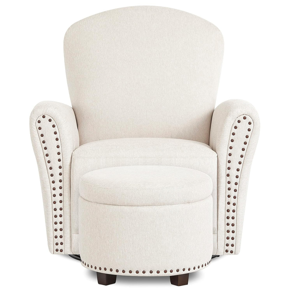 Evolur Vienna Swivel Glider with Nailhead Trim in Sweet Cream, Made from Sturdy and Sustainable FSC-Certified Wood, Easy to Assemble and Maintain, Features 360° Swivel Motion