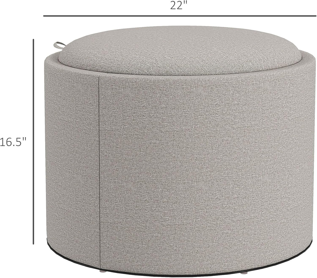 HOMCOM Round Storage Ottoman with Flip Top Tray, Footstool, Light Gray | Upholstered Fabric, Small Coffee Table, Hidden Compartment, Accent Vanity Stool, Living Room