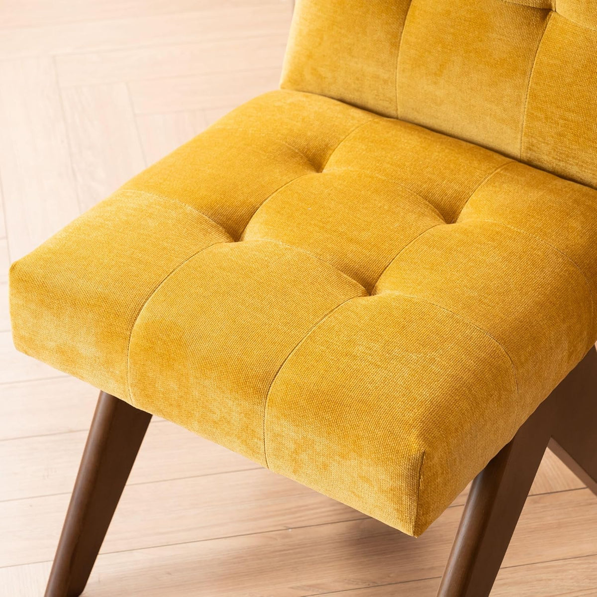 Rowill Modern Upholstered Dining Chairs Parsons Chair Linen Fabric Kitchen Chairs Tufted Armless Dining Room Chairs with Wood Legs Set of 2, Yellow
