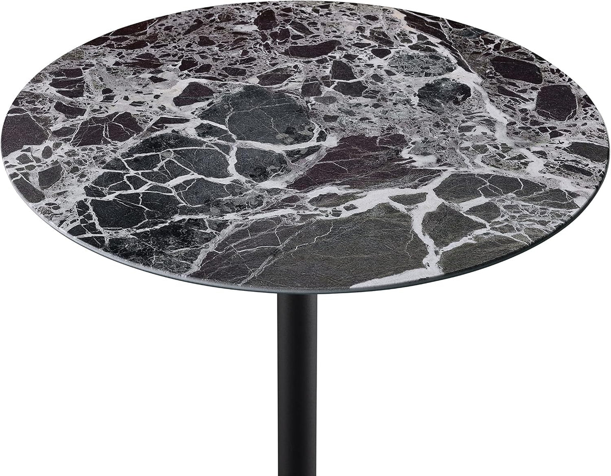 Small Drink Table,Height Adjustable Pedestal Table, Martini Tables, Side End Tables with Round Marble Top,Increase Size and Weighted Base for Small Spaces Living Room,Bedroom - Black