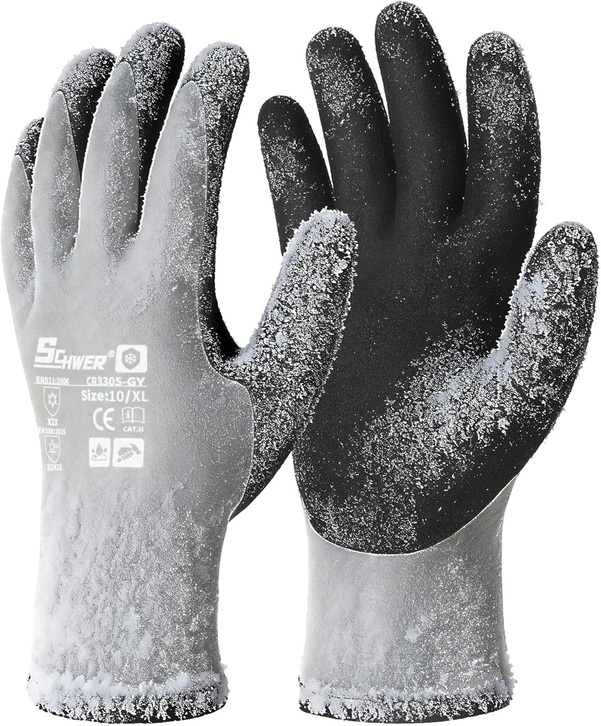 Schwer 2 Pairs 100% Waterproof Winter Work Gloves, ANSI A2 Cut Resistant Freezer Gloves for Outdoor Cold Weather Keep Hands Warm, Enhanced Warmth & Durability, for Shoveling Snow, Ice Fishing, XL