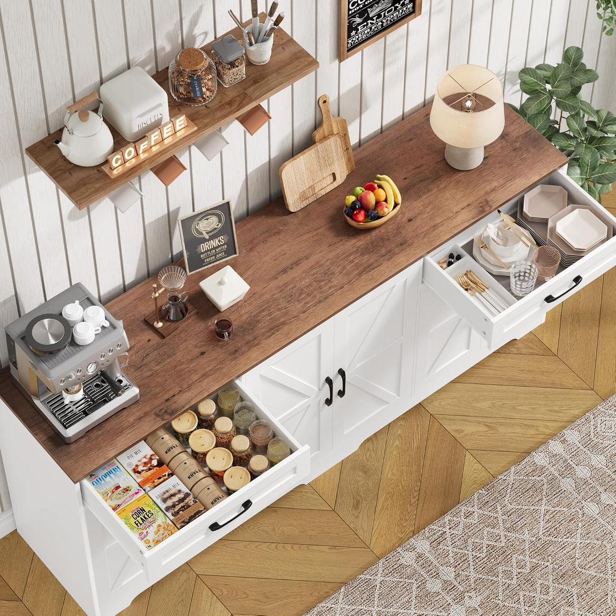 BOTLOG 71” Large Kitchen Buffet Cabinet with Adjustable Shelves