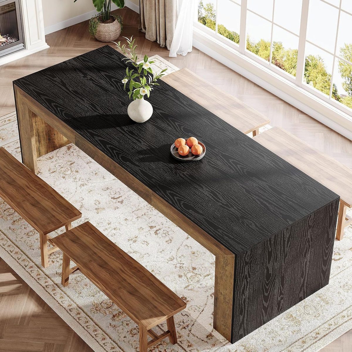 Tribesigns Extra Long Dining Table for 6-8 People, 78.7-Inch Rectangular Kitchen Table with Wooden Tabletop and Legs for Kitchen, Dining Room, Living Room, Heavy Duty, Black+Brown | Wooden Kitchen Table for Dining Room, Living Room, Heavy Duty, Large