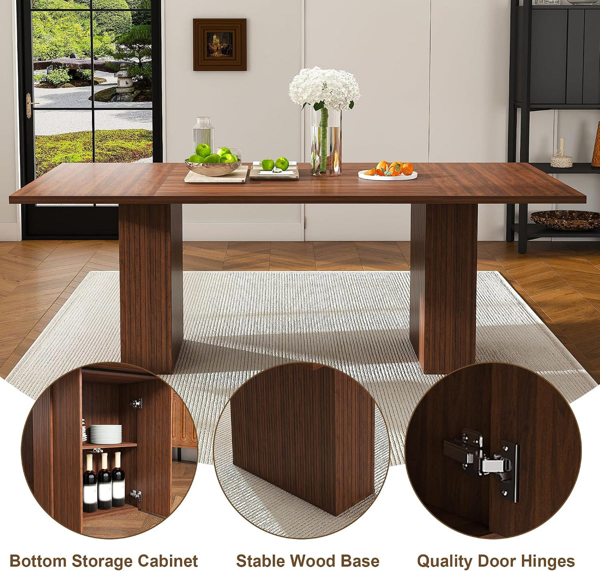 78.74" Dining Table Set for 8 with Storage Cabinet, Large Rectangular Dining Table Set with 8 Upholstered Chairs, 9 Piece Walnut Dining Room Table and Chairs Set for Big Family