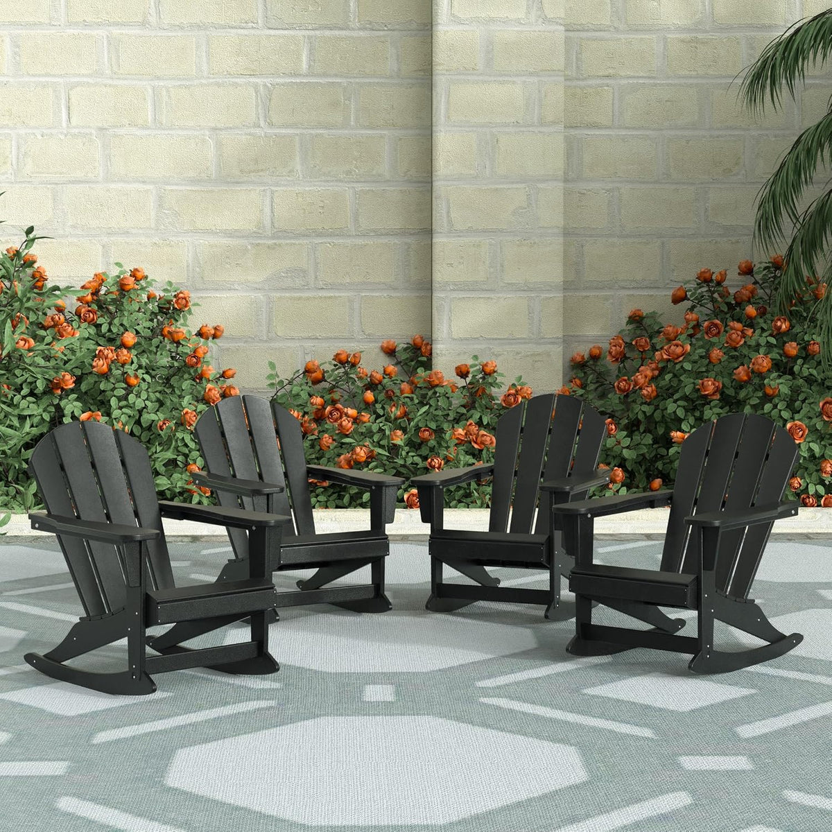 WestinTrends Malibu Outdoor Patio Porch Rocking Adirondack Chair (Set of 4), Black