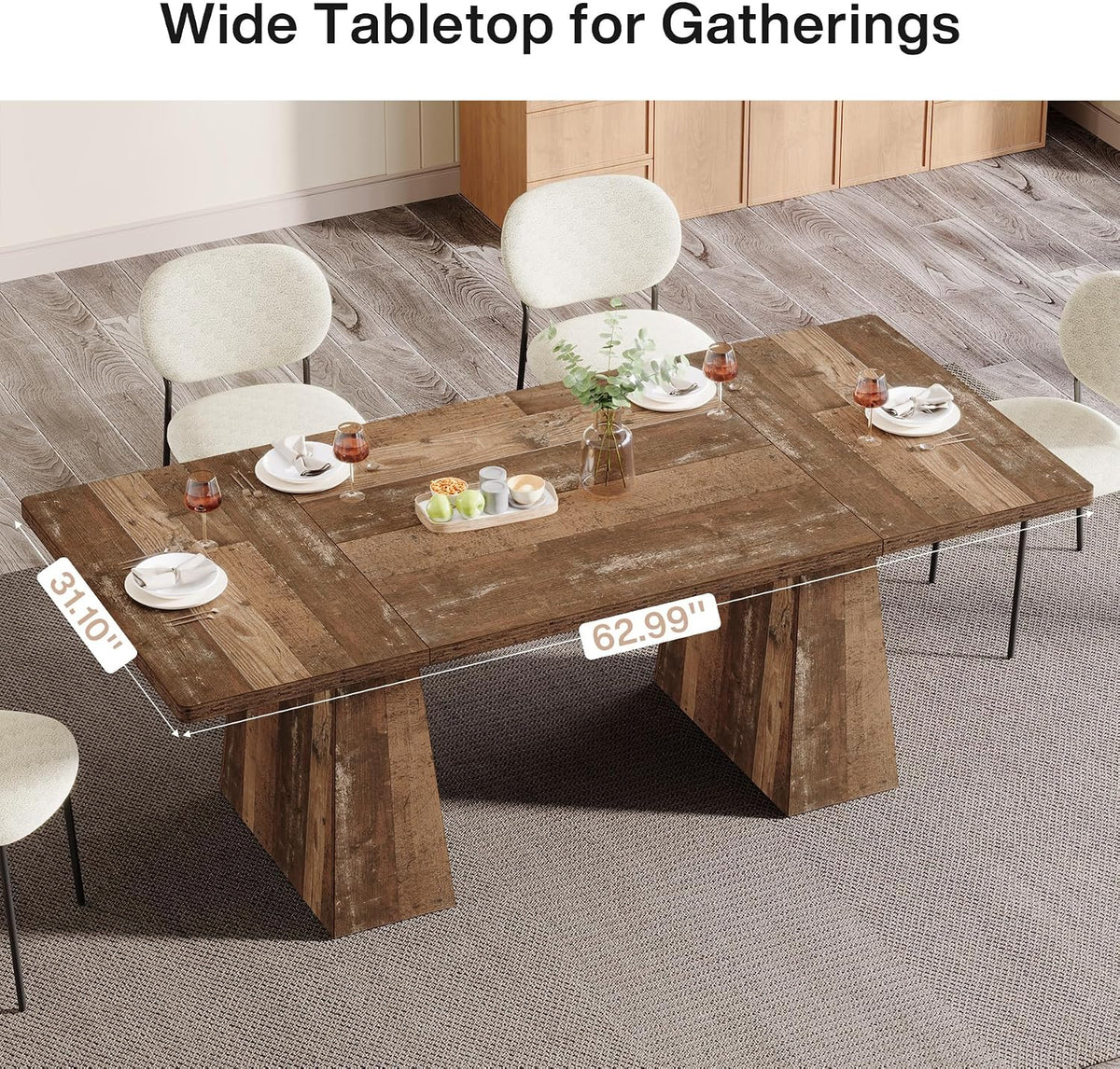 Tribesigns Dining Table for 4-6, 63-Inch Modern Kitchen Table with Sturdy Tapered Wood Leg, Rectangular Dinner Table with Large Tabletop for Dining Room, Kitchen, Living Room, Natural