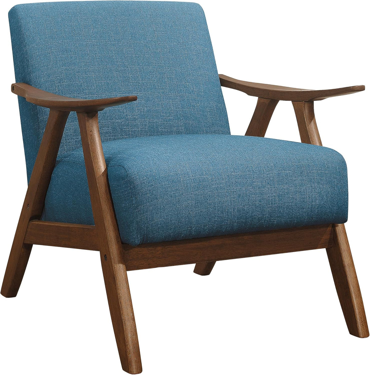 Lexicon Mid Century Modern Accent Chair with Solid Wood Frame in Walnut Finish, Upholstered Living Room Lounge Arm Chair, Thick and Comfy Innerspring Seat Cushion, Linen-Look Fabric, Blue | Upholstered Living Room Lounge Arm Chair, Thick and Comfy
