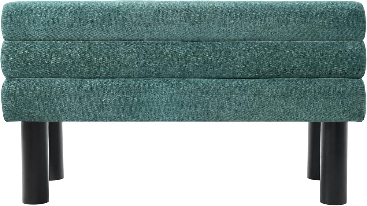 Christopher Knight Home Wally Fabric Upholstered Dining Bench, Long Dining Room Chair, Wooden Entryway Bench, Bedroom End of Bed Bench, Teal Green+Black