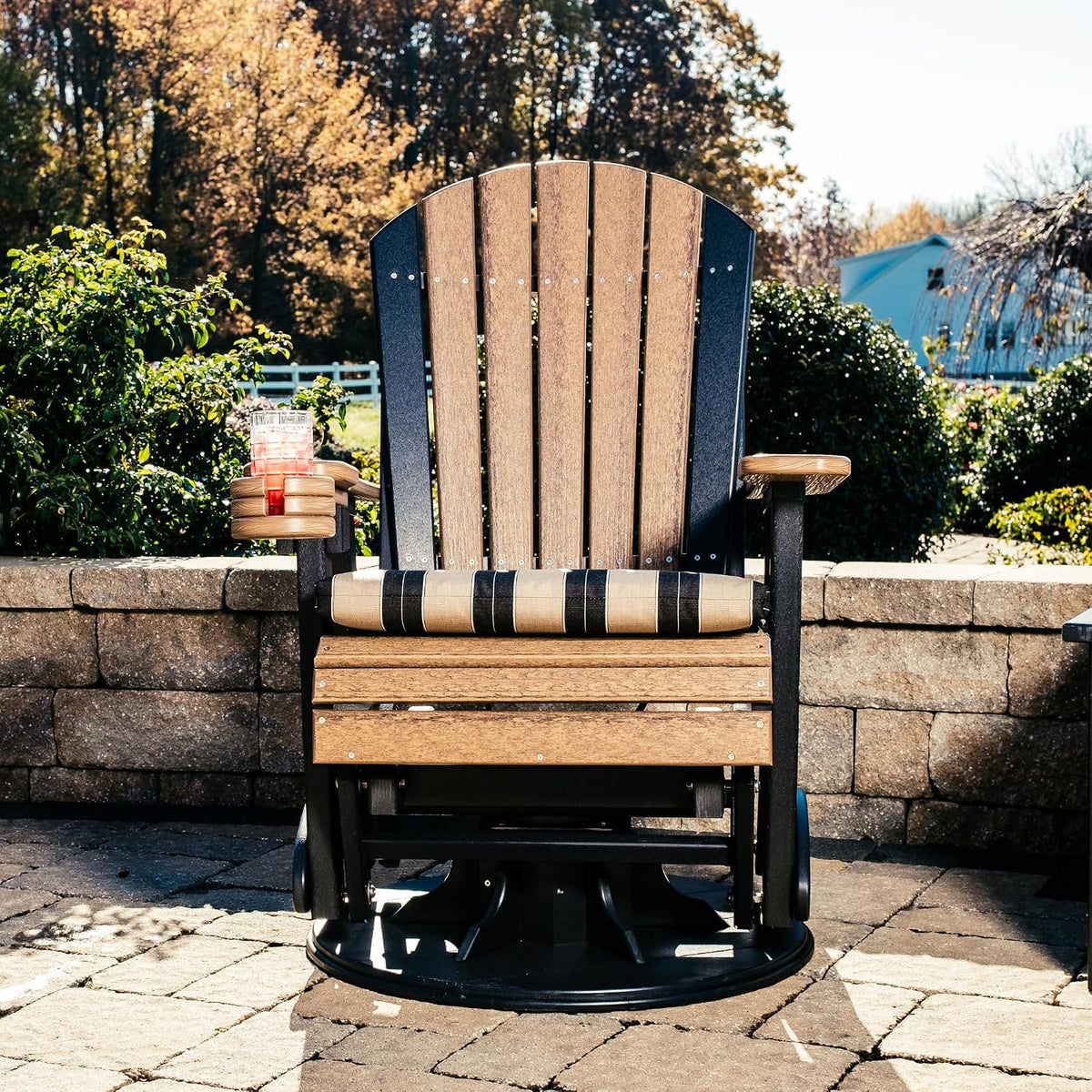 LuxCraft 2' Adirondack Outdoor Swivel Glider Chair, Patio Gliding Rocker, Swiveling Glider Rocking Chair for Outside (Aruba Blue & White)
