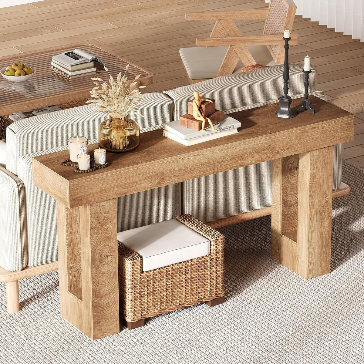 Garvee Narrow Entryway Table, 63 in Long Wooden Couch Table Behind Sofa, Farmhouse Entryway Console, Perfect for Living Room, Hallway, Bedroom, Easy Assembly, Natural Wood