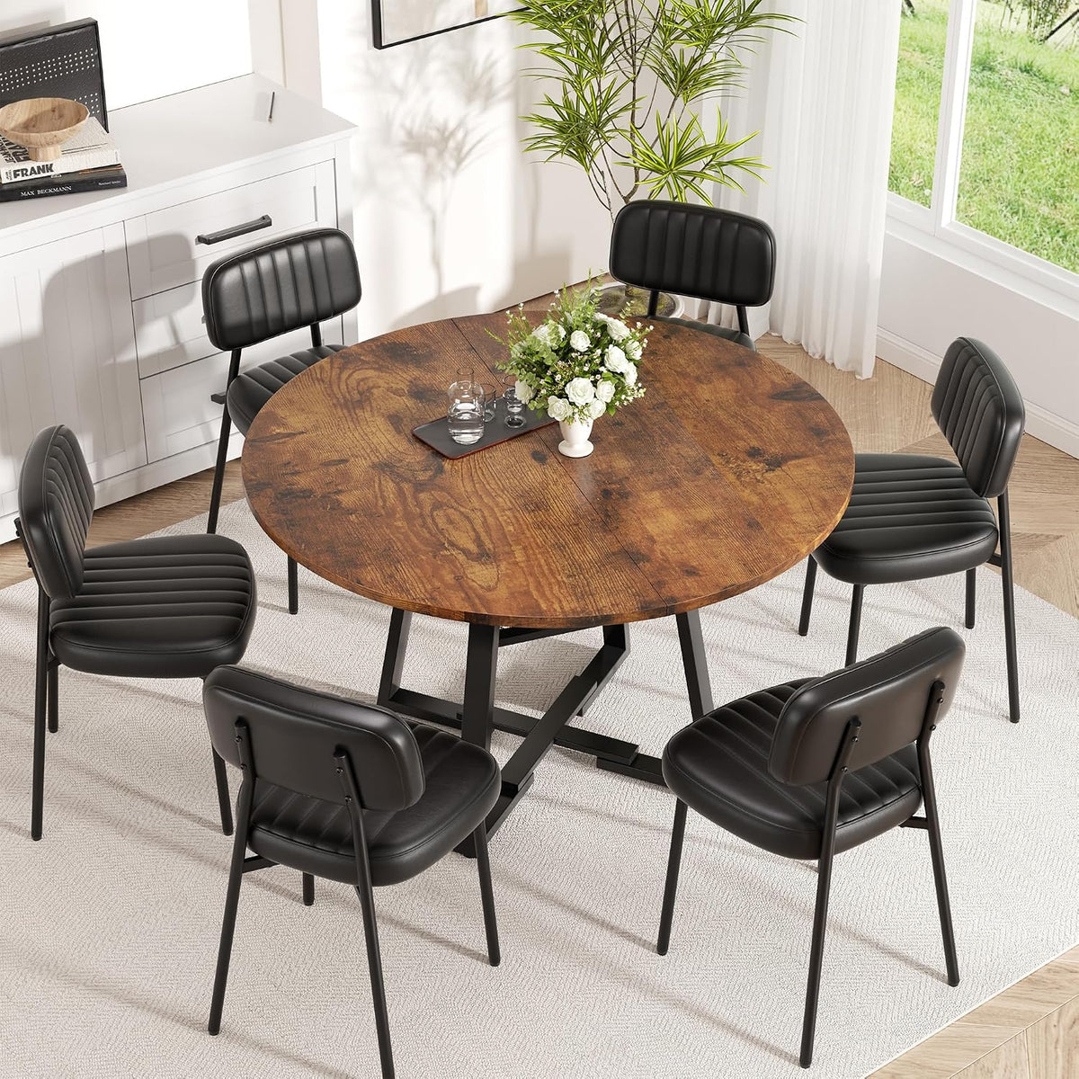 47 Inch Round Dining Table for 4-6 People,Modern Circle Dining Room Table Kitchen Table with Metal Legs for Dining Room,Kitchen,Vintage(Table Only)