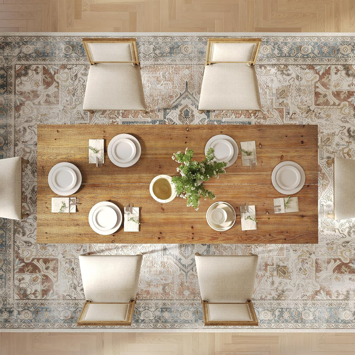 63" Industrial Dining Table for 4-6 People, Solid Wood Rectangular Kitchen Table with Heavy-Duty Metal Legs for Home, Dining Room, Small Space, Rustic Brown