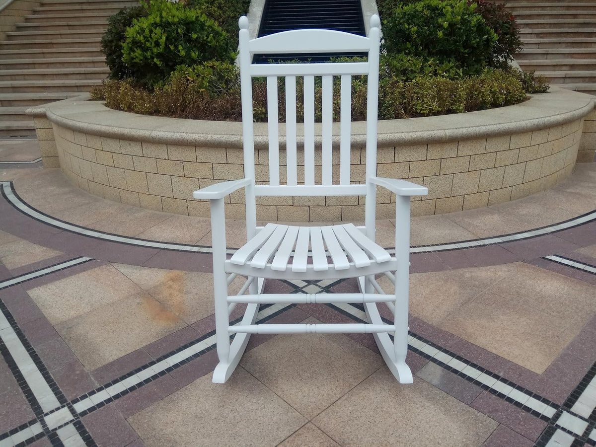Rocking Rocker-A040WT White Wood Porch Rocker/Outdoor Rocking Chair -Easy to Assemble-Comfortable Size-Outdoor or Indoor Use