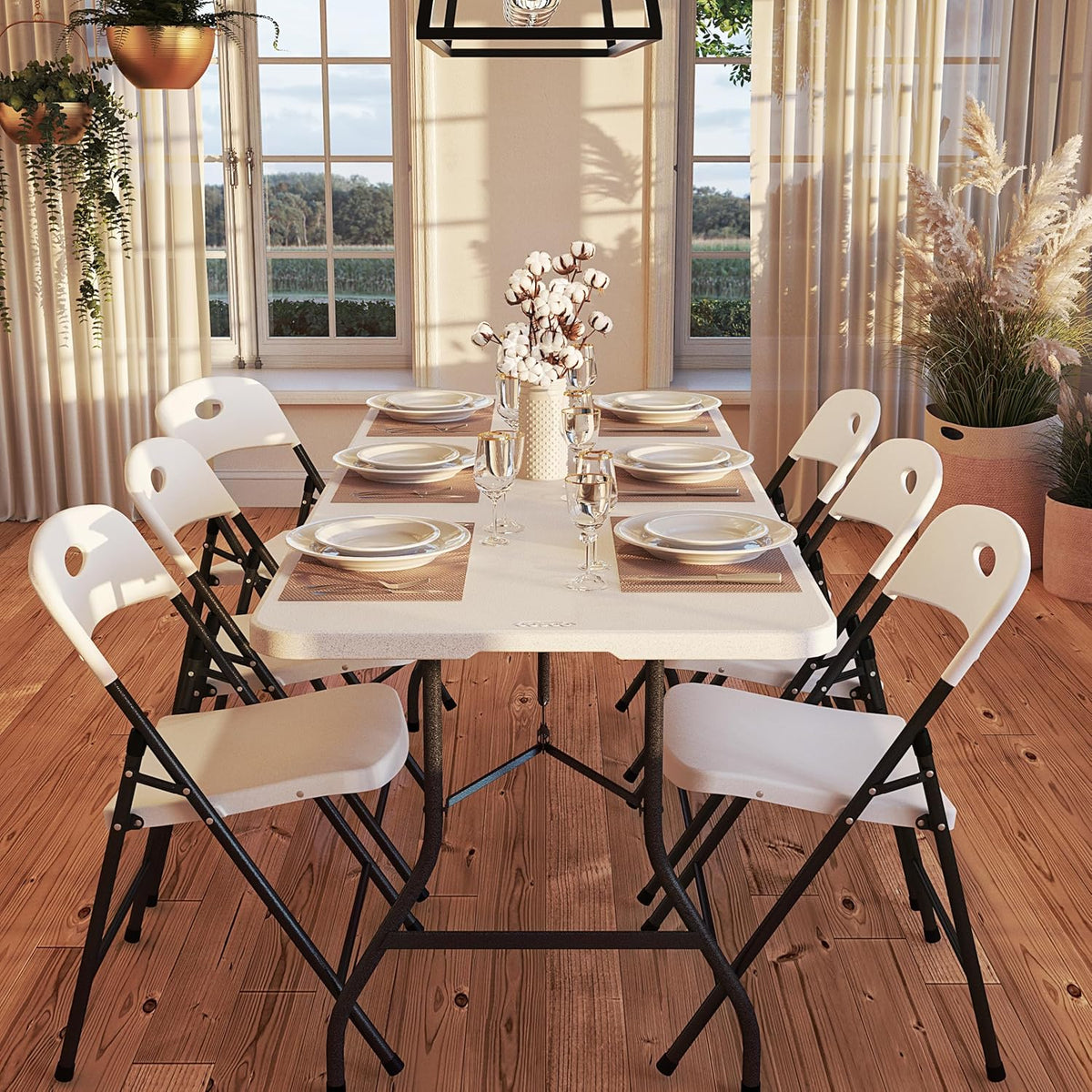 Cosco 6ft Fold-in-Half Blow Molded Folding Table, Indoor/Outdoor, Comfort Handle, Lightweight Plastic Construction - White