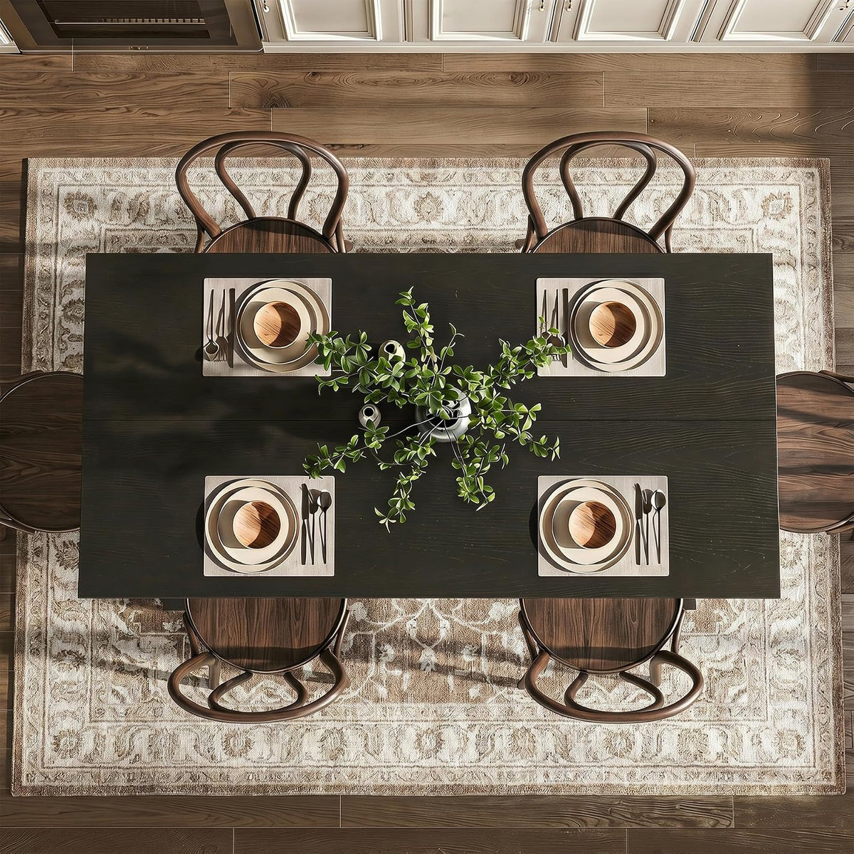 Solid Wood Dining Table for 4-6 People, 63 Inches Wooden Farmhouse Rectangular Kitchen Dinner Table with Heavy-Duty Legs for Home, Living Room, Dining Room, Black