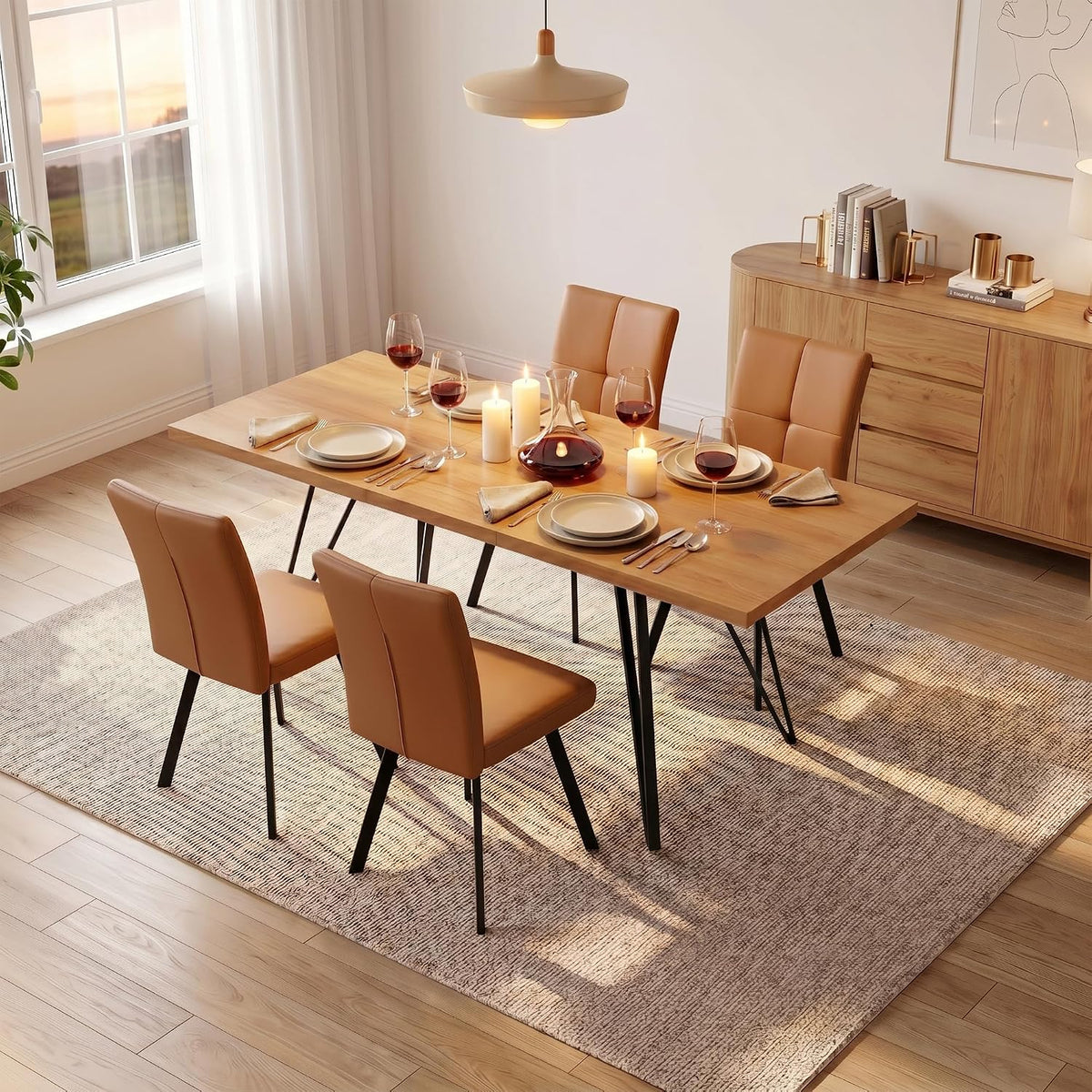 HIPIHOM Extendable Dining Table Set for 4-6, 55 to 71 Inch Expandable Dining Room Table with Upholstered Chairs, Easy Assembly Kitchen Table Set for Small Spaces, Living Room