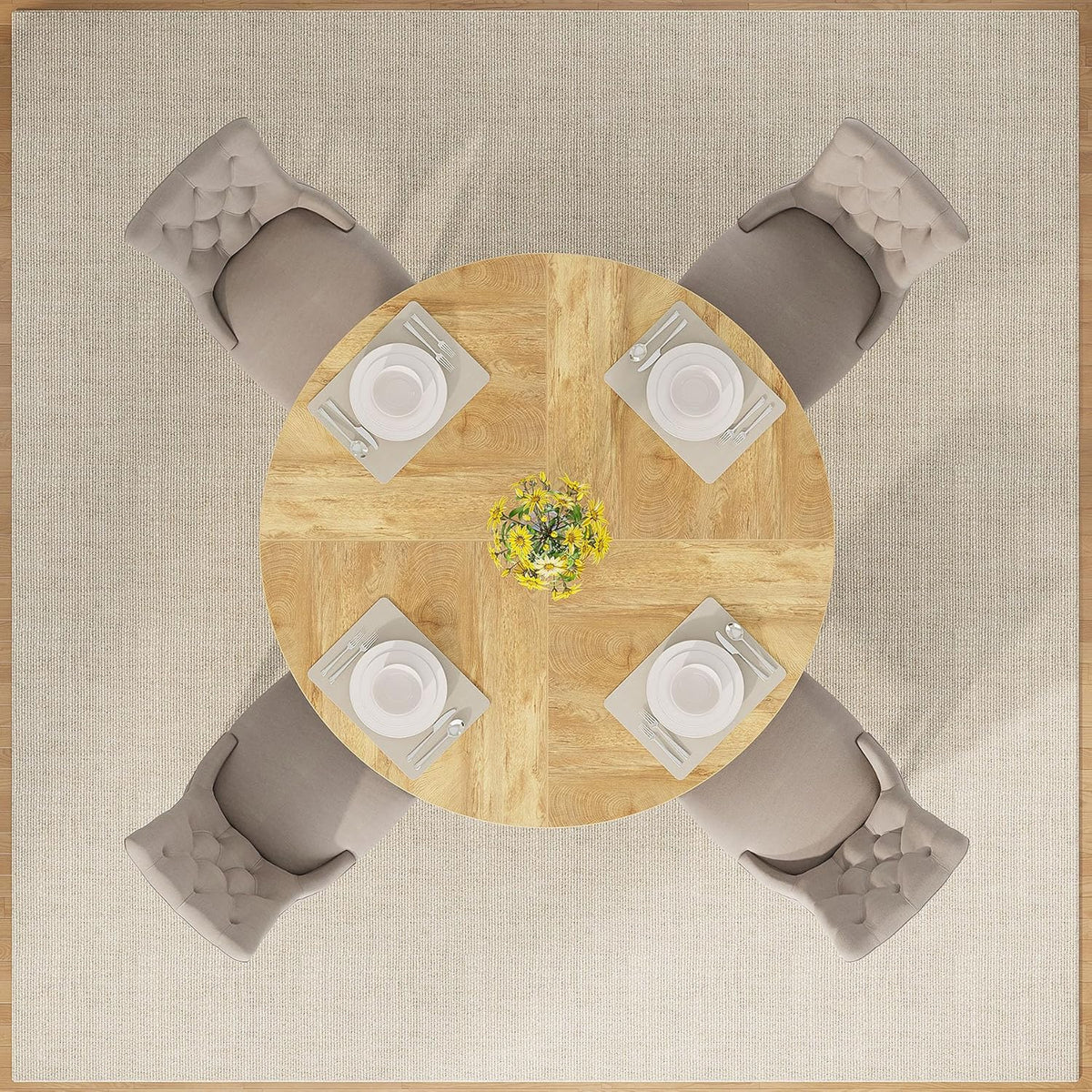 Tribesigns 47 inch Round Dining Table Wood Kitchen Table for Dining Room, 47" Dinner Room Tables for 4-6, Farmhouse Accent Furniture with Wooden Tabletop and Cross Base, Light Wood