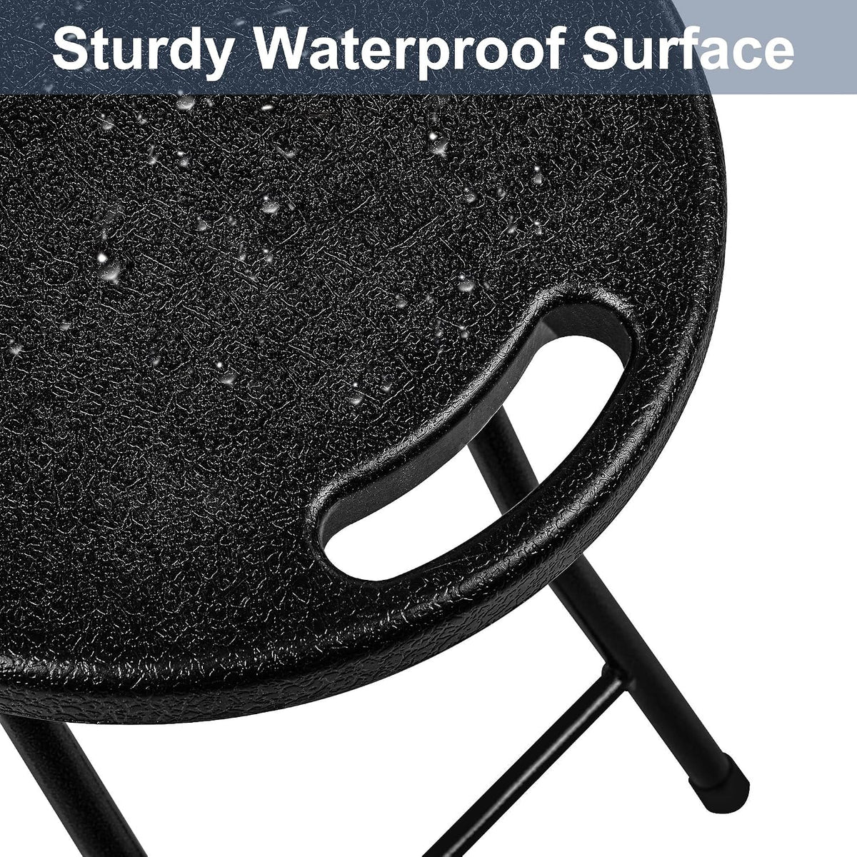 VECELO Folding Stool 18" with Handle, Solid Bottom Support, Iron X-Frame, 500 lbs Capacity, Anti-Slip Feet, Easy Clean, Lightweight Foldable Stool for Camping, Kitchen, Vanity and Outdoor, Black