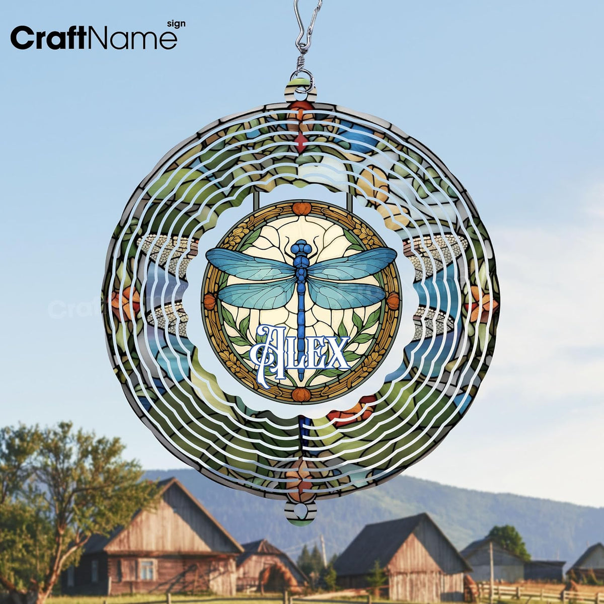 Personalized Dragonfly Wind Spinner 3D Stainless Steel, Dragonfly Garden Spinner Hanging Outdoor Decor, Wind Spinners Outdoor, Custom Gift for Grandmother, Mom, Wife