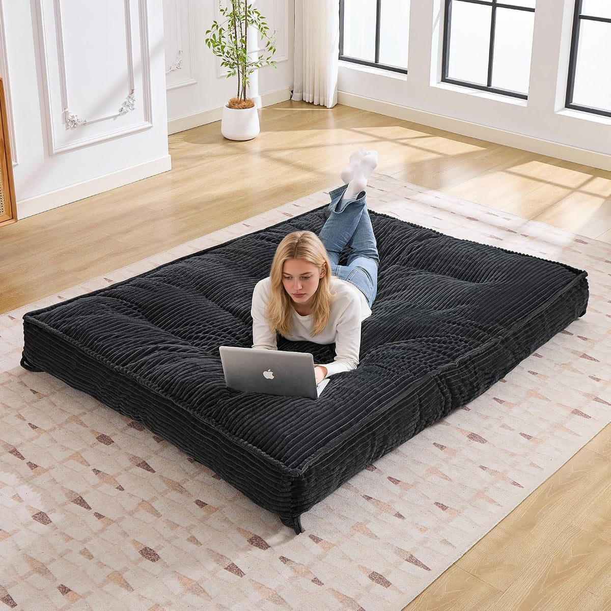 Futon Mattress Queen Size 8",Foldable Floor Mattress (Frame Not Included) | Futon Sofa Bed Thick High Density Shredded Foam,Medium Firm Japanese Style Sleeping Pad for Guest Bedroom Living,Black