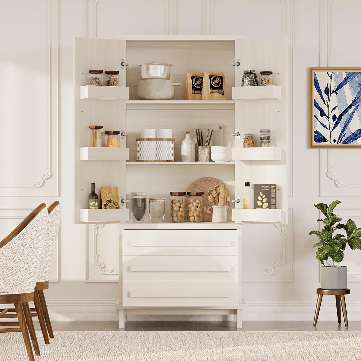 Christopher Knight Home Chenny 70''H Wooden Kitchen Pantry Cabinet, Storage Cabinet with Adjustable Shelves, 6 Door Internal Storage Compartments & 3 Drawers, Freestanding Cupboard Cabinet, White