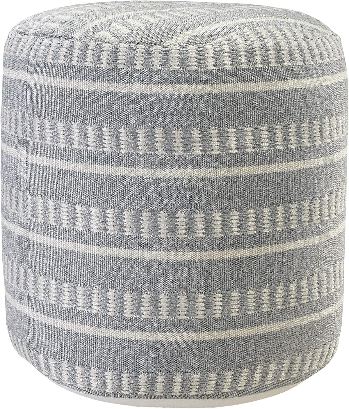 LR Home Dash and Stripe Geometric Indoor Outdoor Pouf, Blue/White, 20" x 20" x 20"
