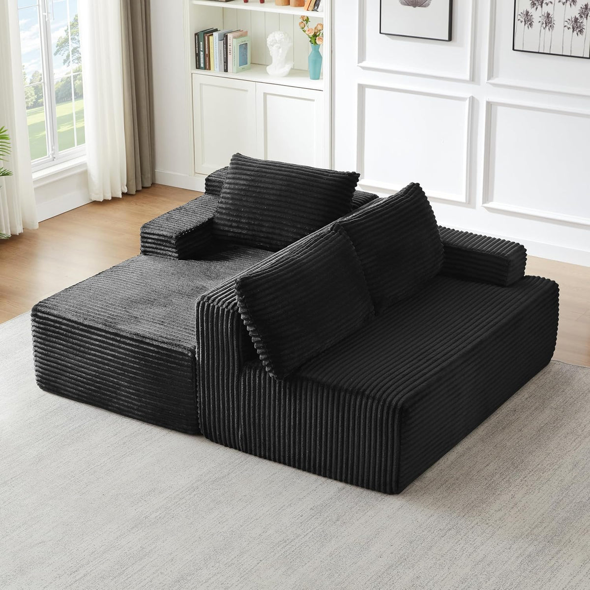 Eafurn 96" L Shaped Cloud Sectional Couch with Chaise, Deep Seat Modular Sectional Sofa Corduroy Memory Foam Sofa Couches for Living Room Bedroom, No Assembly Required, Black