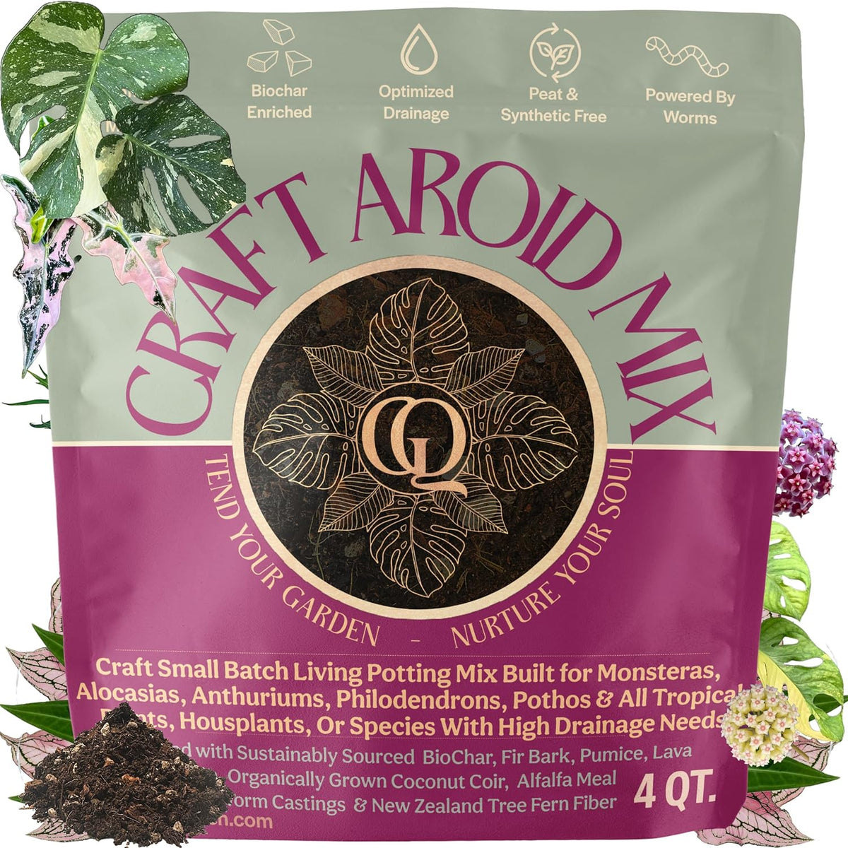 Craft Aroid Potting Mix- Elite Organic Alocasia, Philodendron, Monstera Soil Mix, Chunky, Well Draining Potting Soil for Indoor Plants, All Tropical Plants & Houseplants, Sustainable & Peat Free 4QT