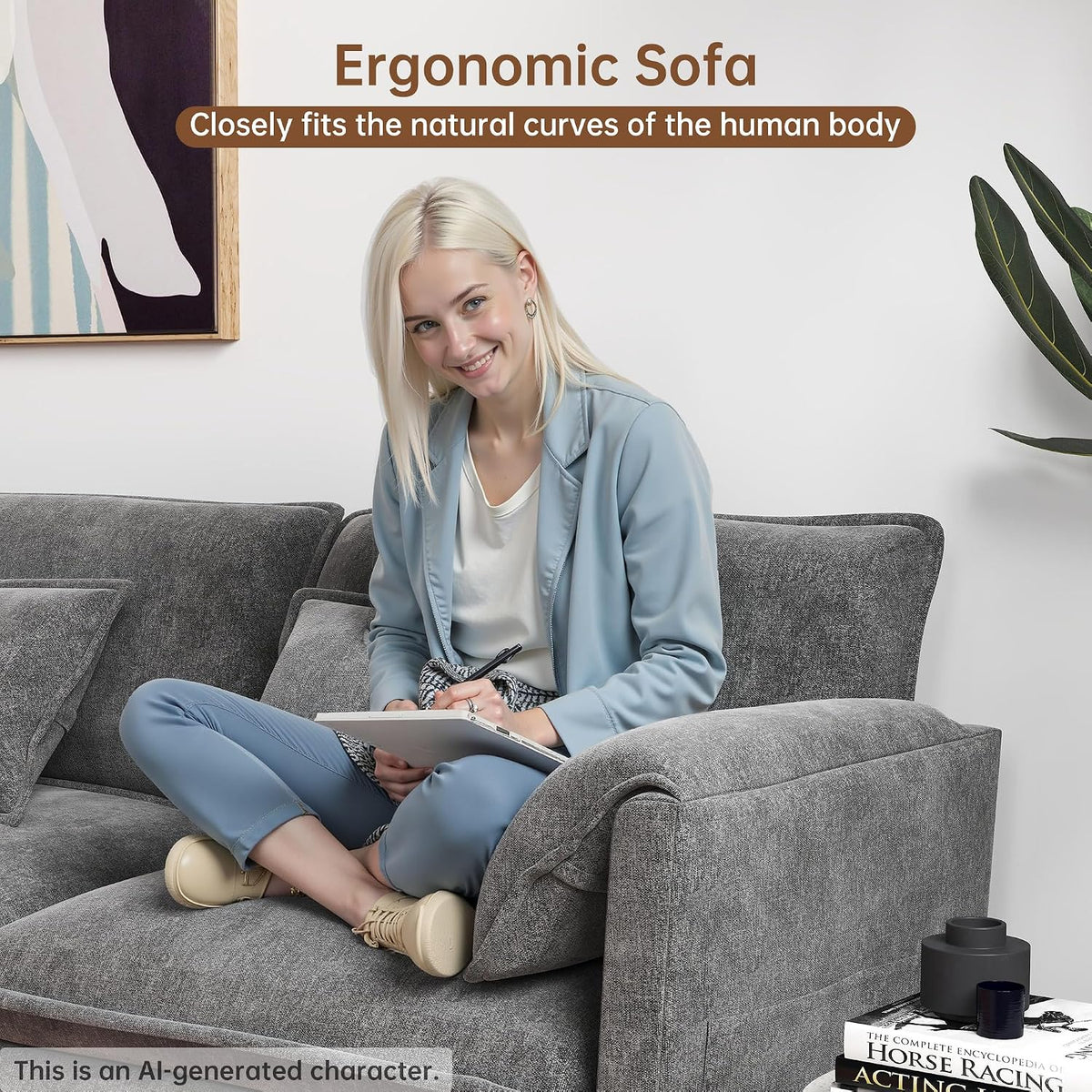 Modular Sectional Sofa, 111'' U Shaped Couch, Chenille Sofa with Movable Ottoman for Apartments, Living Room and Commercial Space, Dark Gray