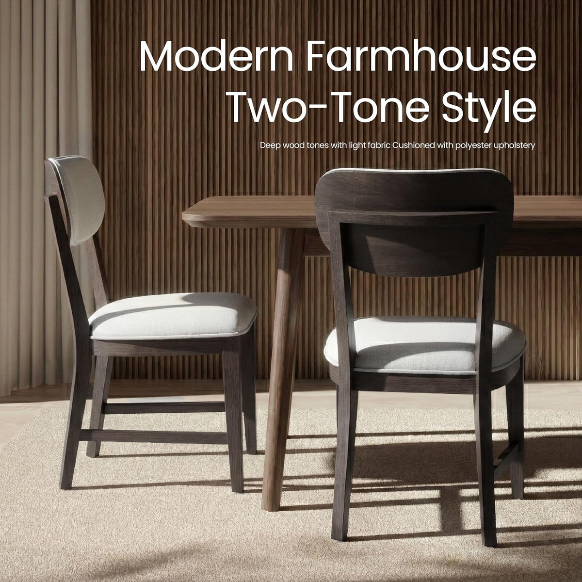 COLAMY Solid Wood Dining Chairs Set of 4, Mid Century Modern Upholstered Kitchen Chairs with 3.3" Thick Cushion, Farmhouse Dining Room Chairs with Level Legs & Wire-Brushed Finish, Black