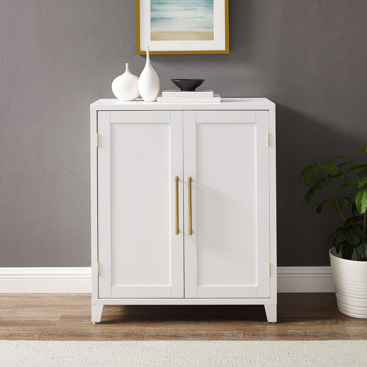 Crosley Furniture Roarke Stackable Kitchen Pantry Storage Cabinet with Doors and Shelves, Accents Cabinets, White