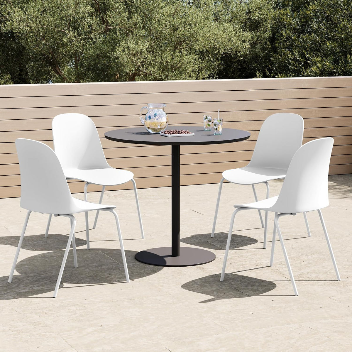 KISLOT Dining Chairs Set of 4, Plastic Outdoor Dining Room Chairs with Metal Legs, PP Anti-UV Stackable Patio Chairs with Ergonomic Back for Kitchen Swimming Pool, Easy Assembly, White