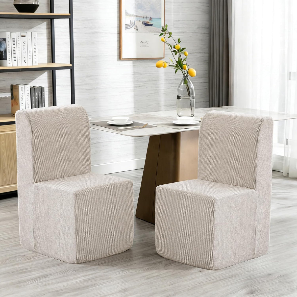 Upholstered Dining Chairs Set of 4, Modern Linen Fabric Dining Room Chairs with Mid Backrest and Padded Seat Cushion, Accent Armless Kitchen Side Chairs for Dining Room, Living Room, Reading Room