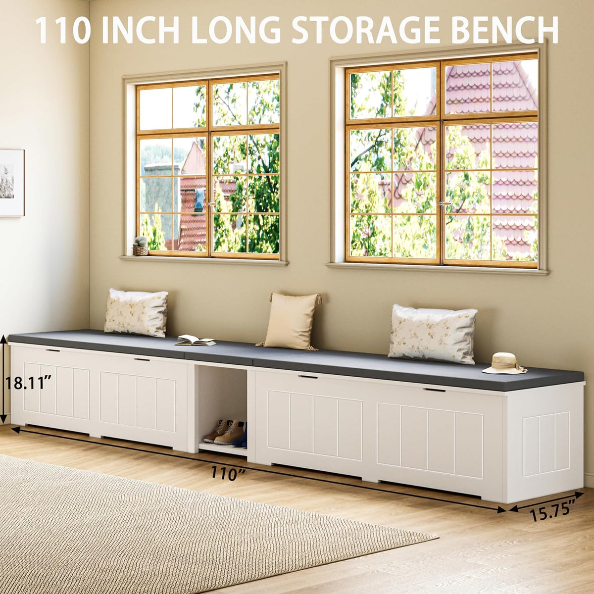 L Shaped Corner Storage Bench with Cushion, Breakfast Nook Bench, Kitchen Banquette Dining Seating with Hidden Storage, Flip-Top Shoe Storage Benches for Entryway Cloakroom