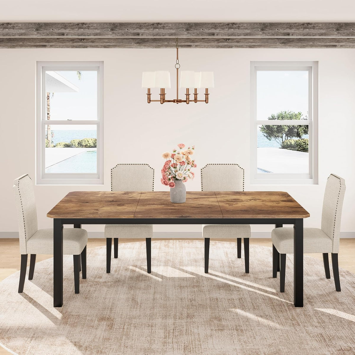 Garvee 78.7″ Dining Table for 8-10 People for Dining Room,Brown(Only Table) | Large Industrial Dinner Kitchen Tables with Sturdy Metal Frame, Multi-Use for Living Room Indoor Restaurant Office Desk
