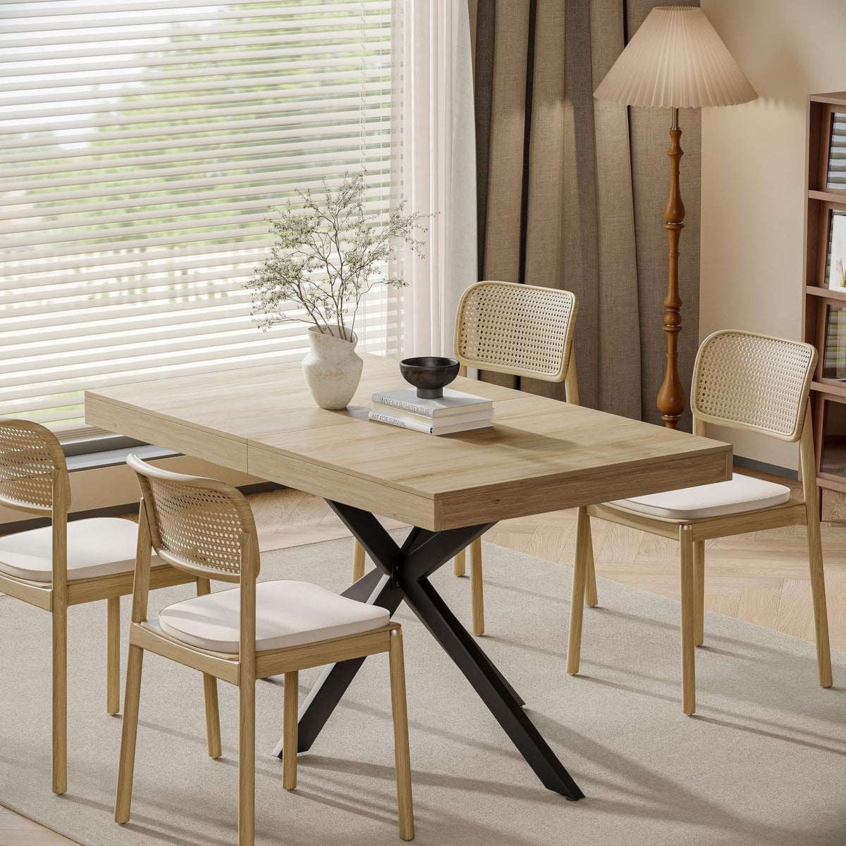 MECHYIN 55''-70.9'' Extendable Dining Room Table for 4-6-8, Rectangle Expandable Dining Table with Removable Leaves Space Saving, Kitchen Table with Hidden Storage for Kitchen Dining Room Office,Oak