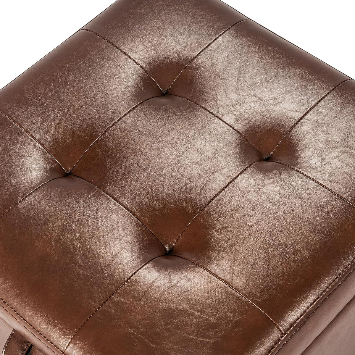 Asense 17 Inch Storage Ottoman Foot Rest,Square Faux Leather Foot Stool,Small Ottoman with Storage,Padded Seat for Entryway,Living Room,Bedroom,Couch,Under Desk,Coffee