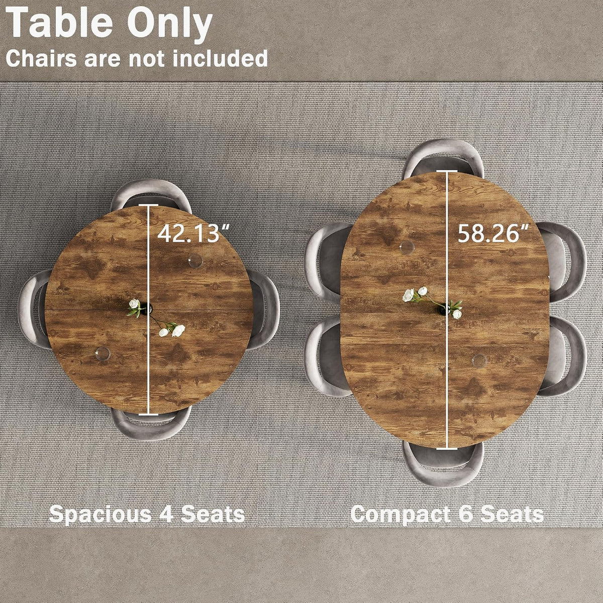 42"-58" Extendable Oval Dining Table for 4-6, Kitchen Round Table with Hidden Leaves & Storage Shelf, Space Saving Modern Design with Sturdy Metal Legs for Kitchen, Dining Room & Small Apartments